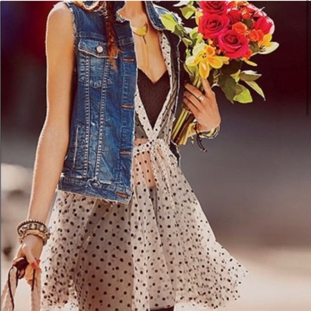 Free People • Flock Dot House Slip Sheer Layer Boho Size S Polka Dot - Picture 4 of 8